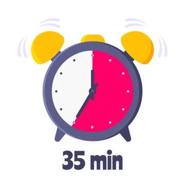 Thirty five minutes on analog clock face flat style design vector illustration. Stock Illustration