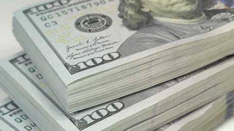 Thirty thousand American dollars. Three packs of one hundred dollars Stock Footage 308655133