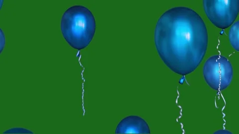 Thirty-two blue balloons flying on a green screen Stock Footage 310226746