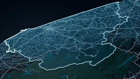 Thiruvananthapuram India Glowing Digital Map Animation 4K Stock Footage 340015786