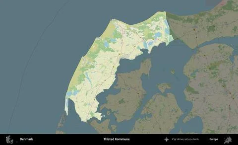 Thisted Kommune highlighted, Denmark. Topographic German Stock Illustration