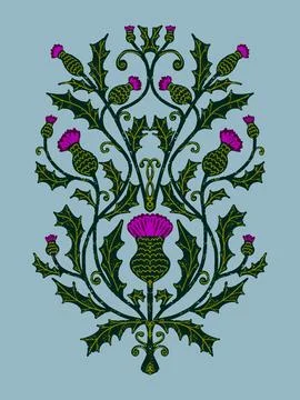 Thistle, floral pattern. Grainy texture, cartoon style, doodle, grunge textur Stock Illustration
