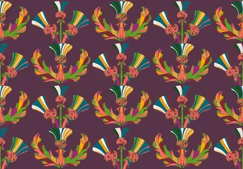 Thistle. Seamless floral pattern with stylized decorative flowers and leaves  Stock Illustration