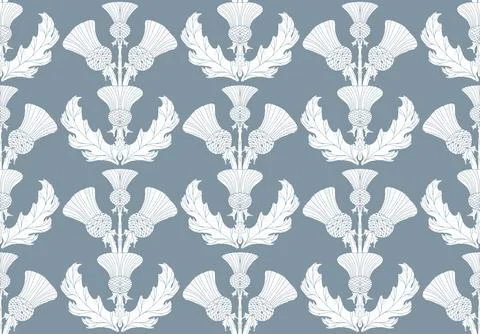 Thistle. Seamless floral pattern with stylized decorative flowers and leaves  Stock Illustration