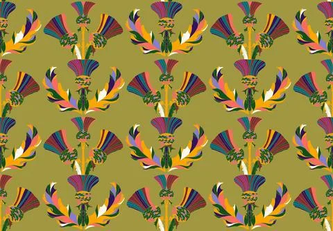 Thistle. Seamless floral pattern with stylized decorative flowers and leaves  Stock Illustration