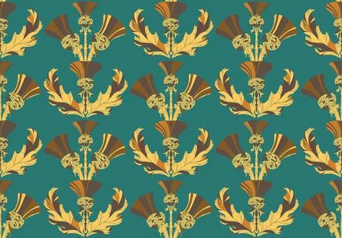 Thistle. Seamless floral pattern with stylized decorative flowers and leaves  Stock Illustration