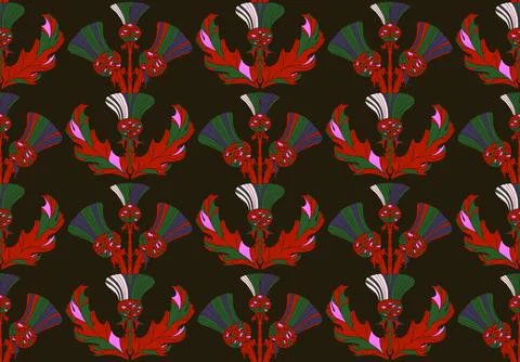 Thistle. Seamless floral pattern with stylized decorative flowers and leaves  Stock Illustration