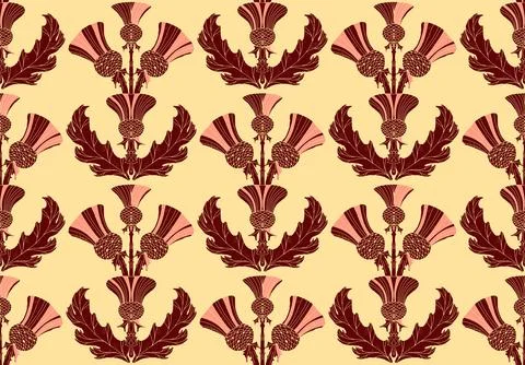 Thistle. Seamless floral pattern with stylized decorative flowers and leaves  Stock Illustration