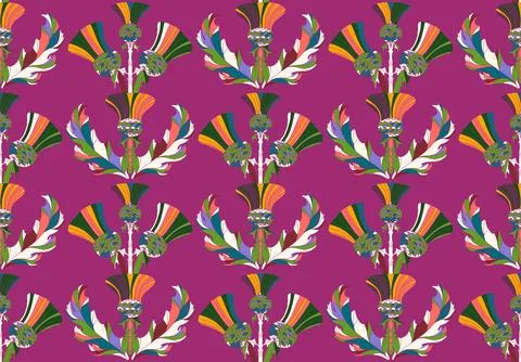 Thistle. Seamless floral pattern with stylized decorative flowers and leaves  Stock Illustration