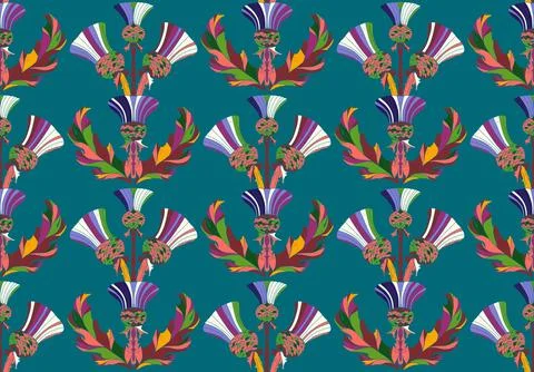 Thistle. Seamless floral pattern with stylized decorative flowers and leaves  Stock Illustration