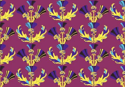 Thistle. Seamless floral pattern with stylized decorative flowers and leaves  Stock Illustration