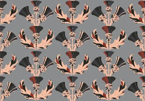 Thistle. Seamless floral pattern with stylized decorative flowers and leaves  Stock Illustration