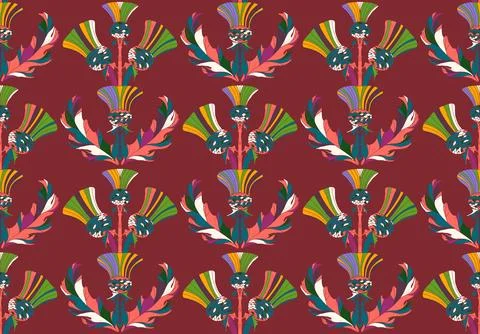 Thistle. Seamless floral pattern with stylized decorative flowers and leaves  Stock Illustration