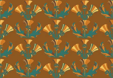 Thistle. Seamless floral pattern with stylized decorative flowers and leaves  Illustrazione stock
