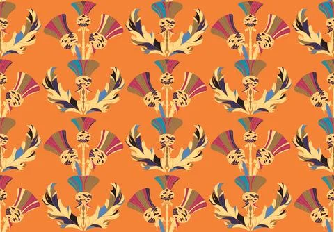 Thistle. Seamless floral pattern with stylized decorative flowers and leaves  Stock Illustration