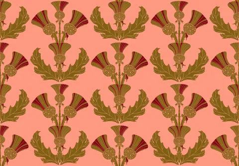 Thistle. Seamless floral pattern with stylized decorative flowers and leaves  イラスト素材