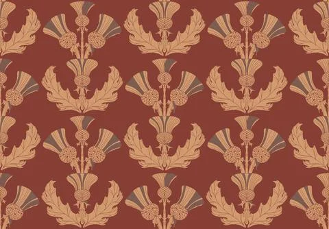 Thistle. Seamless floral pattern with stylized decorative flowers and leaves  Stock Illustration