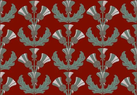 Thistle. Seamless floral pattern with stylized decorative flowers and leaves  Stock Illustration