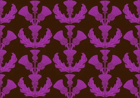 Thistle. Seamless floral pattern with stylized decorative flowers and leaves  Stock Illustration
