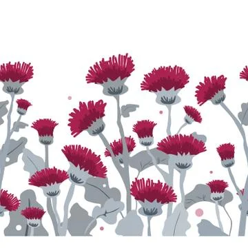 Thistle. Vector seamless border pattern. Hand drawn cartoon illustration on a Stock Illustration