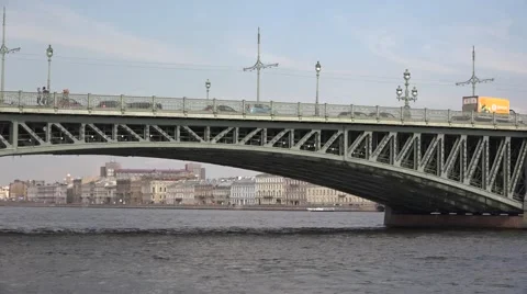 The Thoitsky  (Saint Trinity) Bridge's basement and metallic arches Stock Footage 64830096