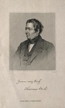 Thomas Dick. Line engraving by F. Croll. Stock Illustration