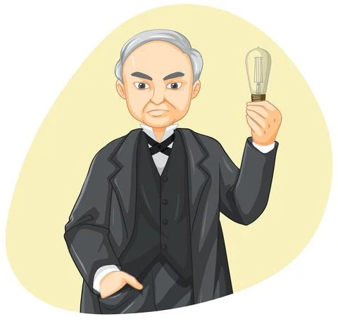 Thomas Edison holding light bulb Stock Illustration