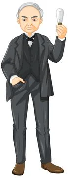 Thomas Edison holding light bulb Stock Illustration