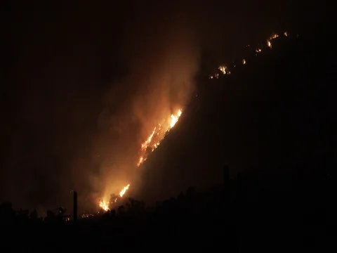 Thomas Fire burns hills Carpinteria CA Dec 2017 Video stock 83371195