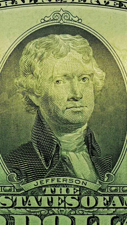 Thomas Jefferson bill under green security scan Video stock 345720255