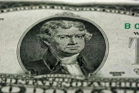 Thomas Jefferson closeup on the two dollar note Foto stock