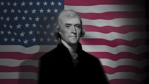 A Thomas Jefferson Memorial Computer Animation CGI With American Flag Behind 4K 스톡 동영상 127801352