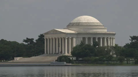 Thomas Jefferson Memorial over the Tidal Basin - Tilt Down From Sky Stock Footage 47054920