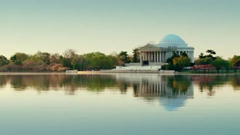 Thomas Jefferson Memorial Reflection On Water Of Tidal Basin. Washington DC. 4K Stock Footage 151871751