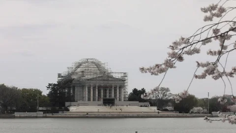 The Thomas Jefferson Memorial while under construction at the Tidal Basin Stock Footage 127057770