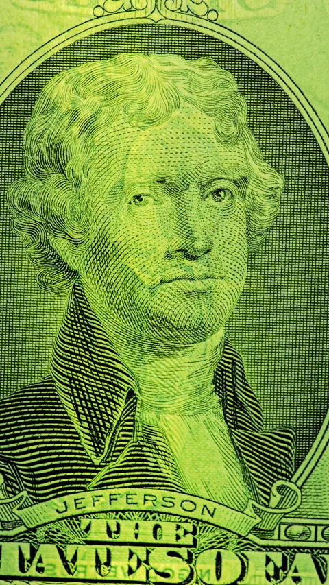 Thomas Jefferson Portrait Changes Under Green Scan. Video stock 346885690