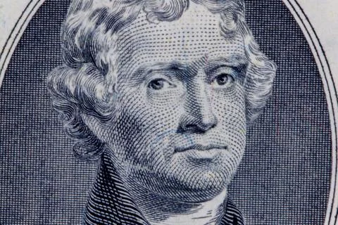 Thomas jefferson portrait macro on us two-dollar bill Stock Photos