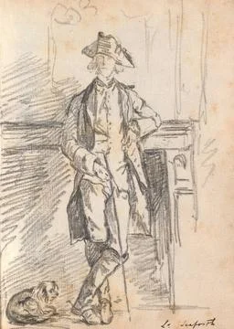 Thomas Patch, 1725 1782, British, Lord Seaforth in a Tricorn Hat Leaning a... Fotos de archivo