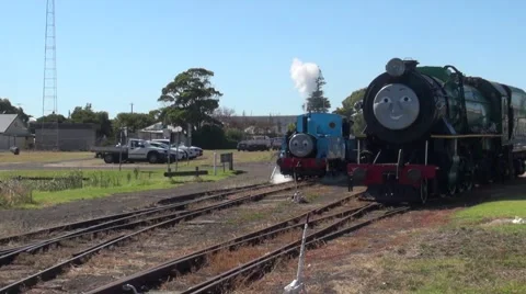 Thomas The Tank Engine Whistles as he passes Henry Stock Footage 52944914