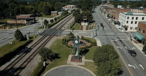 Thomasville, NC drone fly over the chair monument Stock Footage 76657576