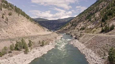 Thompson River, highway and train tracks Stock Footage 139537264