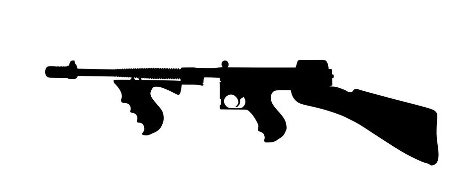Thompson sub machine gun vector silhouette illustration isolated Иллюстрация