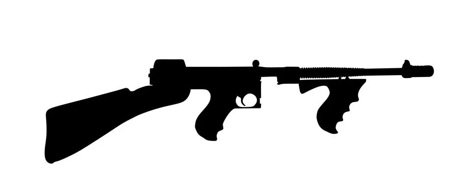 Thompson sub machine gun vector silhouette illustration isolated Stock Illustration