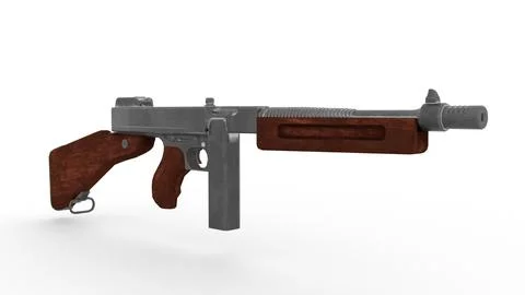 Thompson submachine gun with white background Stock Illustration
