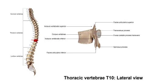 Thoracic vertebrae T10 Lateral view Stock Illustration