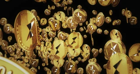 THORChain RUNE flying between golden coins loop Stock Footage 258227285