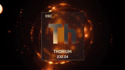 Thorium as Element 90 of the Periodic Table 3D illustration on orange background Stock Footage 120752672