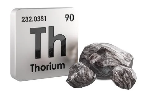 Thorium element symbol with thorium Th samples, 3d rendering Illustrazione stock