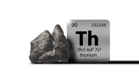 Thorium elements on a metal periodic table with greyish black metamictic Th.. Stock Illustration