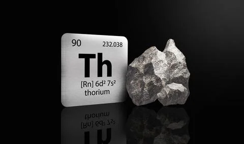 Thorium elements on a metal periodic table with greyish black metamictic Th.. Stock Illustration